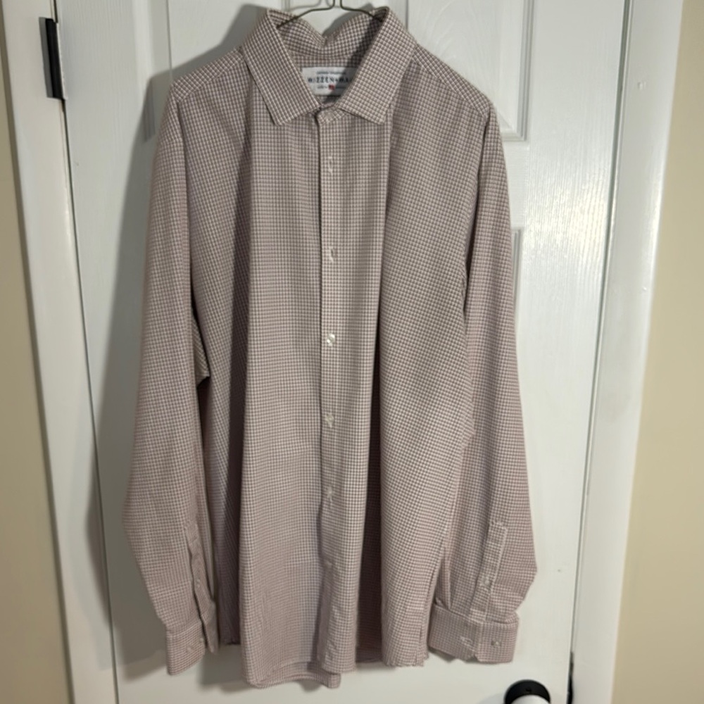 Mizzen+Main Men's White and Maroon Checkered Shirt XXL Standard Fit EUC